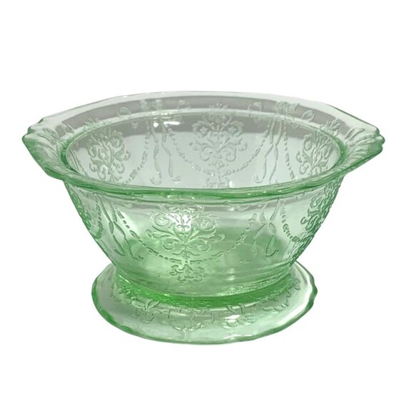 Belmont Tumbler Co. Bowknot Green Uranium Depression Glass Low Footed Bowl - Picture 2 of 8